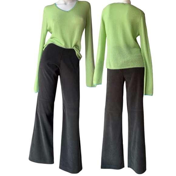 _ Luscious light lime 100% cashmere long sleeve v-neck sweater - size M - Picture 1 of 6